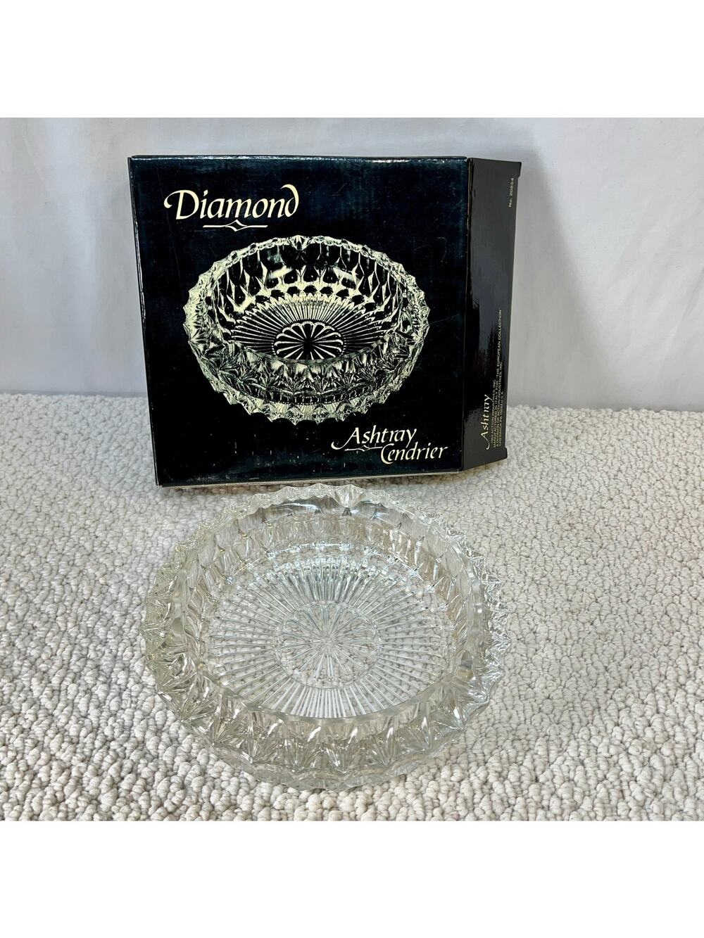 Clear Glass Ashtray Cendrier Italy NOS European Collection 7" Round VTG Boxed